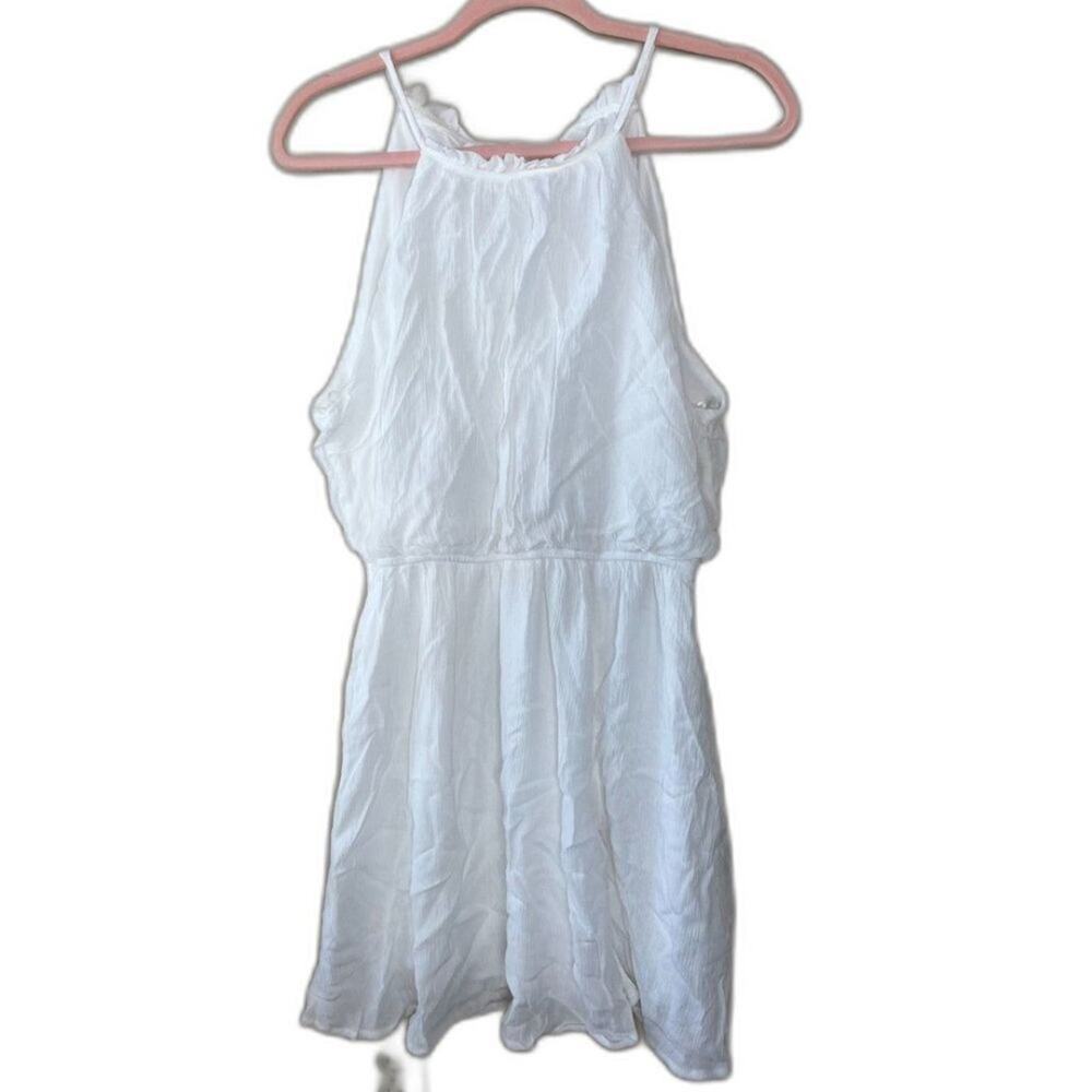 Francesca's Blue Rain white open back tie halter mini dress Medium NWT